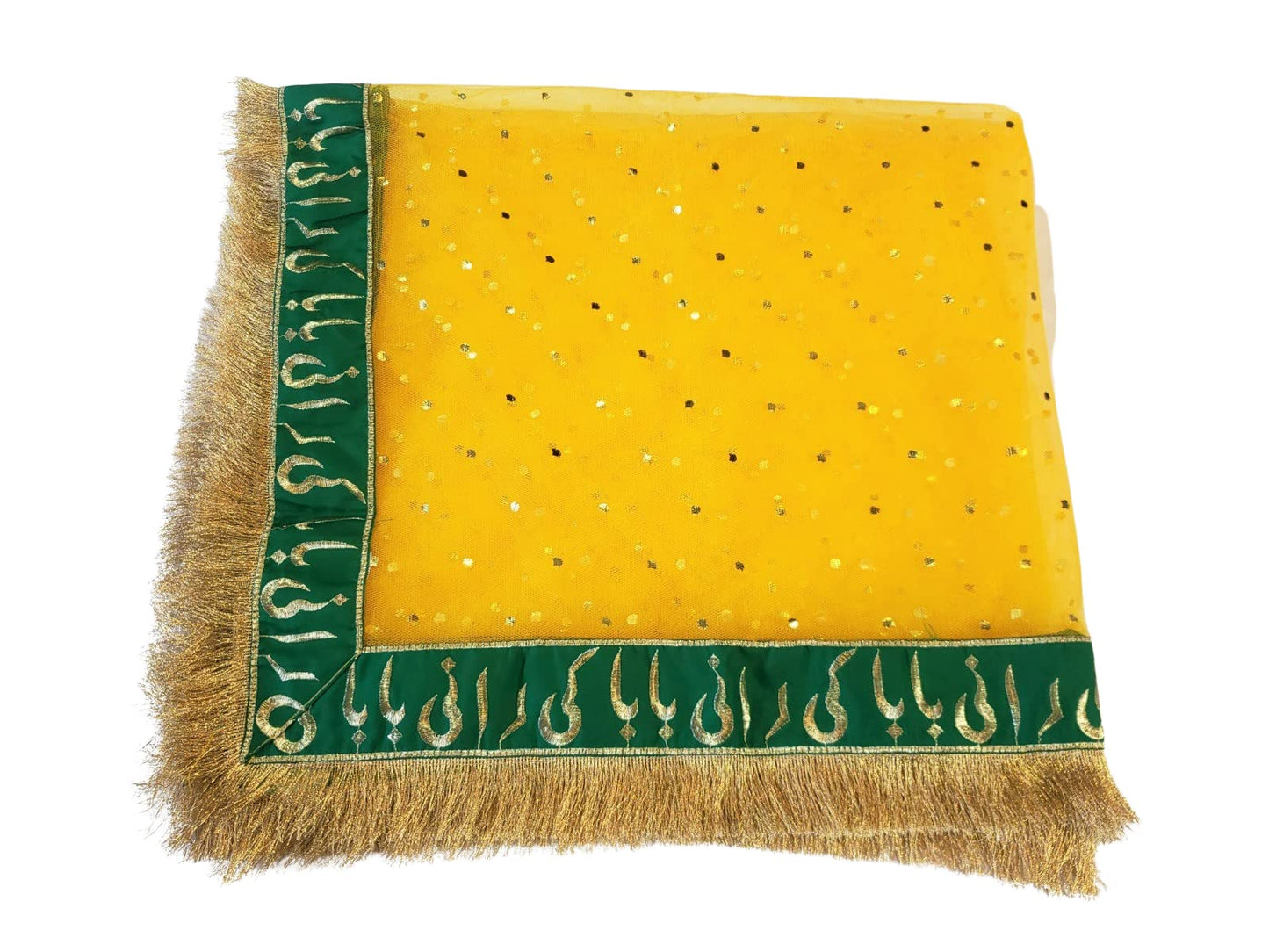 Mehandi Mayo Dupatta with 4 Sided Baba Ki Rani Hai Lace along with 4 side heavy Kiran lace