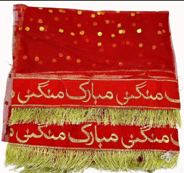 Magni Mubarak Dupatta with 4 Sided Magni Mubarak Lace along with 4 side heavy Kiran lace